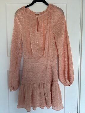 Ramy Brook Bennet Smocked Peach Textured Long-Sleeve Mini Dress
